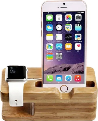 Produktbild von Q86C Bambus Ladestation Handy Halterung Ständer für Smartphone, Handy Handyhalter