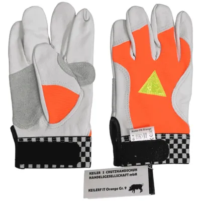 Produktbild von Schutzhandschuhe Keiler Fit orange, Ziegennappaleder mit Warndreieck, Forsthandschuh zur Maschinenführung, Daumenverstärkung Größe:9