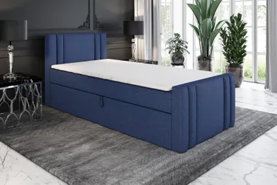 Produktbild von Boxspringbett, Jugendbett KLAUS 100x200 (Links) mit Bettkästen, Bonell-Matratze und Topper. Farbe: Blau