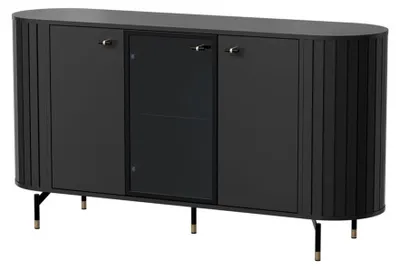 Obrázek produktu pro Selsey Zante - třídveřový příborník se skleněnými dvířky, černý, 150 cm