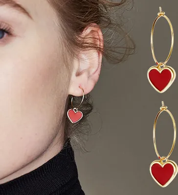 Produktbild von Mode Party Frauen Rot Liebe Herz Anhänger Creolen Schmuck Geburtstag Geschenk