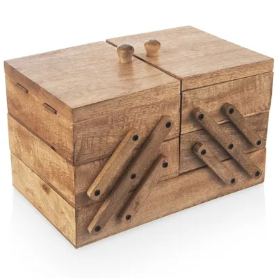 Produktbild von Orion Nähkästchen Nadelfadenkasten Aufbewahrungskästchen für Nähzubehör aus Holz MANGO 30,5/71x18x21 cm