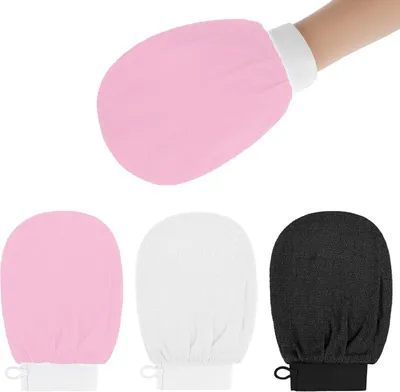 Produktbild von 3 Stück Peelinghandschuh, Waschhandschuh für Körperpeeling & Abgestorbene Haut Entferner (Rosa)