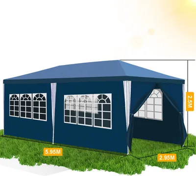 Immagine prodotto di TolleTour 3x6m gazebo da giardino con pannelli laterali con tubo di ferro tenda portatile impermeabile, blu