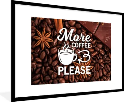 Produktbild von MuchoWow® MuchoWow® Gerahmtes Poster Zitate - Sprichwörter - Mehr Kaffee bitte - Kaffee 90x60 cm - Poster mit zchwarzem Bilderrahmen - Wanddekoration - Fotos