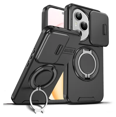 Immagine prodotto di Custodia a doppio strato per Honor 400 Pro, copertura scorrevole per la fotocamera e supporto ad anello magnetico Nero