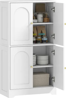 Immagine prodotto di SunvelloCredenza Cucina in Legno con 2 Armadietti, 4 Ante, 2 Ripiani Regolabili, per Sala da Pranzo, Soggiorno, Bianco