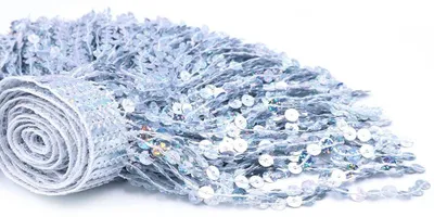 Image de Elzusha - Galon de perles de 7 mm, paillettes et franges pour costumes de danse latine - 16 cm x 9 m (argent)