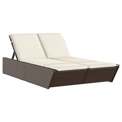 A double chaise lounge with cushions, shown from a side-diagonal angle against a white background.