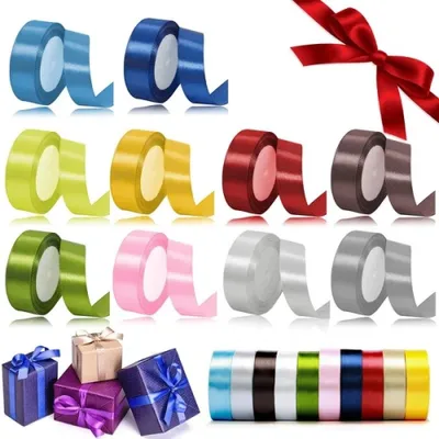 Produktbild von 10 Farben Geschenkband, 2,5cm Breit Bunt Satinband Schleifenband Dekoband Stoffband für Geschenkverpackung, Bastelarbeiten, Valentinstag,  (32m/Rolle)