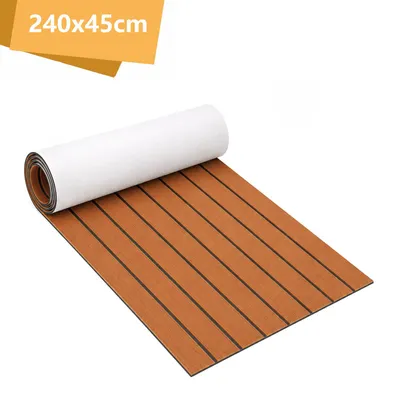 Image de Revêtement de sol antidérapant Peviasot, tapis de pont en teck, mousse EVA, tapis de sol autoadhésif pour yachts, tapis de pont marron, 240x45 cm