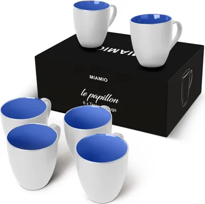 Produktbild von MIAMIO - 6 x 350 ml Kaffeetassen Set Außen Weiß Innen Farbig (Blau)