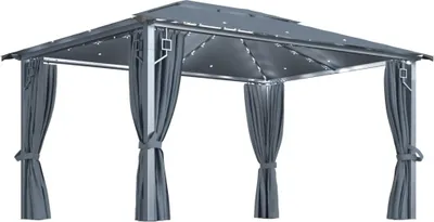 Image de vidaXL Pavillon avec rideaux & guirlande lumineuse LED 4x3 m Anthracite Alu - Pavillons & Tentes de réception