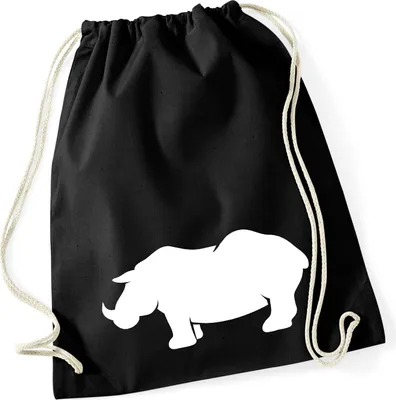Produktbild von Huuraa Turnbeutel Nashorn Silhouette 12 Liter Black Baumwolle Rucksack Geschenkidee