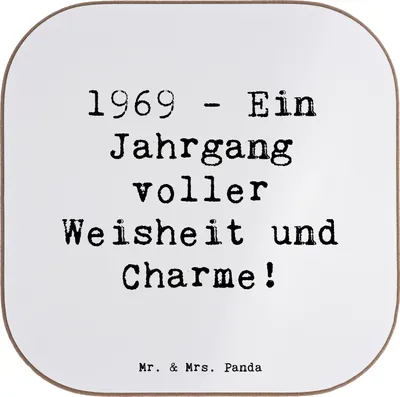 Produktbild von Mr. & Mrs. Panda Untersetzer für Gläser Spruch 1969 Geburtstag - Weiß - Geschenk, Erinnerungen, Tischschoner, Coaster, Happy Birthday, Jubiläum, Alter, feiern, Glas