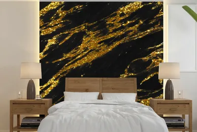 Produktbild von MuchoWow® Fototapete für Wohnzimmer oder Schlafzimmer Wandtapete Vinyl Motivtapete Marmor - Schwarz - Gold - 300x300 cm - Wanddekoration