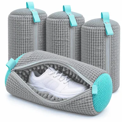 Produktbild von 4 Stück Premium Schuhwaschbeutel Edition 2025 für die Waschmaschine, Waschbeutel Sneaker Schuhe Wäschesack mit 360°Reinigungsflaum und Reißverschluss.