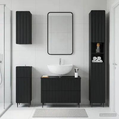 Obrázok produktu pre Maison Exclusive – 4-dielna súprava kúpeľňových skriniek ZWOLLE, čierna, drevovláknitá doska