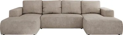 Produktbild von MKS MEBLE Sofa mit Schlaffunktion - Ecksofa mit Schlaffunktion und Bettkasten - Sofa 5 Sitzer - Schlafsofa - Couch - Schlafsofa mit Bettkasten - Trentino U - Beige Struktur