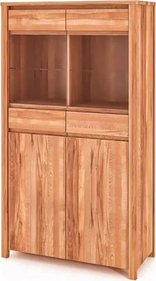 Produktbild von Vitrine Tinci aus Kernbuche massiv 100x45x180 mit 2 Glastüren 2 Türen Holzbeinen