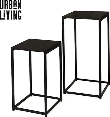 Immagine prodotto di Urban Living Set tavolino/portavaso Urban Living - 2 pezzi - nero - metallo - D30 x H54 cm e D34 x H74 cm