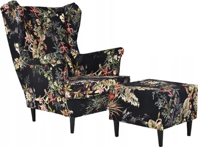 Produktbild von Family Meble Ohrensessel mit Hocker Print Relaxsessel Skandinavisch Bequemer Sessel Loungesessel Fernsehsessel Wohnzimmer Schlafzimmer Büro (POLY 8)