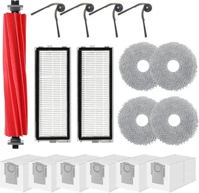 Produktbild von Robotstofreinigungszubehör - 1 Hauptbürste, 4 Seitenbürsten, 2 HEPA-Filter, 4 Reinigungstücher, 6 Staubbeutel