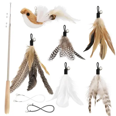 Image de Jouet interactif pour chat, canne à pêche avec 5 plumes