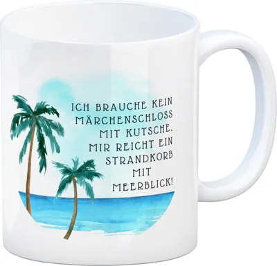 Produktbild von Strandkorb und Meerblick Kaffeebecher mit Spruch