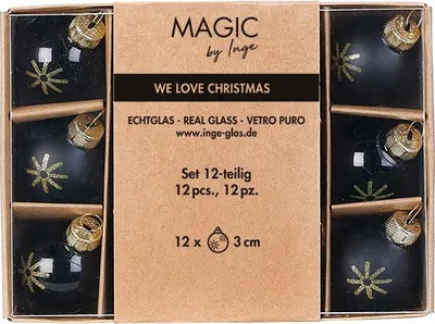 Produktbild von Weihnachtskugeln Glas 3cm Schneeflocken Motiv 12er Set Ebony Black