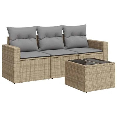 Produktbild von vidaXL 4-tlg. Garten-Sofagarnitur mit Kissen Beige Poly Rattan