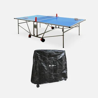 Immagine prodotto di Tavolo da ping pong per esterni 274cm con 2 racchette e 3 palline + copertura in PVC, Blu