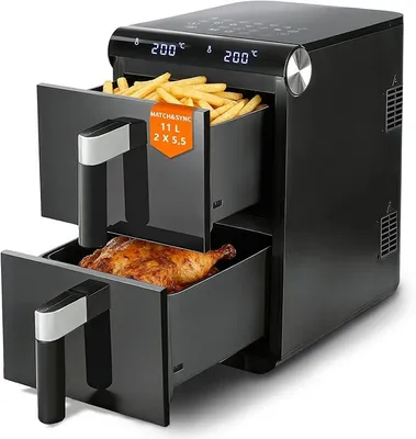 Produktbild von ZMH Heißluftfritteuse Airfryer 2 Kammern 11L 3in1 Air Fryer Dual Zone Doppelkammer übereinander 2800W Heissluftfritteuse mit Touchscreen & Timer