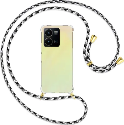 Produktbild von Handykette Backcover-Schutzhülle mit Band (Metall goldfarben) für vivo Y35 4G (6.58''), vivo Y22s - schwarz/grau/weiß