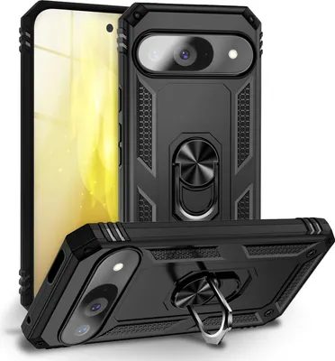 Produktbild von NALIA Panzerhülle für Google Pixel 9 – Ring-Ständer 360° & für Magnet-Halterung – RINGDEFEND (Stoßfestes Cover) – Marke aus Berlin – Schwarz