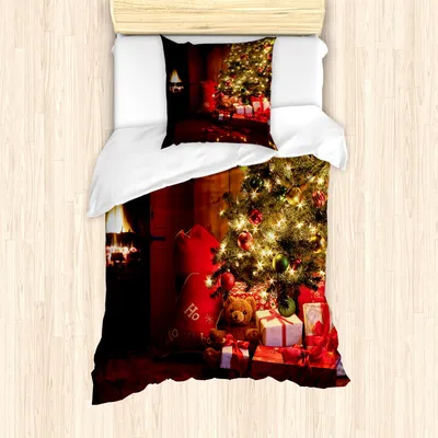Produktbild von ABAKUHAUS Weihnachten Mantele, Neujahr Weihnachtsbaum, Milbensicher Allergiker geeignet mit Kissenbezügen, 135 cm x 200 cm - 80 x 80 cm, rot Gelb