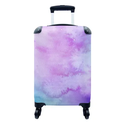 Produktbild von MuchoWow® Koffer Handgepäck Trolley Rollkoffer Kleine Reisekoffer mit 4 Rollen - Aquarell - Lila - Blau - Cabin Size < 55x40x23 cm & 55x40x20 cm - Fotokoffer - Kabinenkoffer - Boardgepäck - Reise-Box - Reisekoffer - Reisegepäck - Koffer mit Bild - Trolley für Kinder