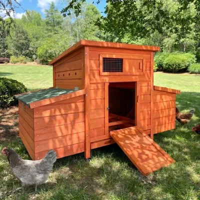 Produktbild von Hühnerstall aus Holz mit 2 Nistkästen, Hühnerhaus mit Legenest & Rampe, Geflügelstall für Garten und Außenbereich, 119 × 67,7 × 76,5 cm