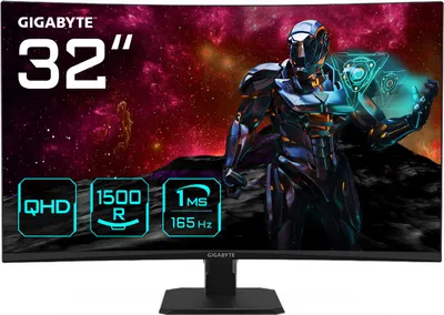 Immagine prodotto di GIGABYTE GS32QC 31.5 pollici Monitor da Gioco Curvo QHD - 2560 x 1440, 1500R, 165Hz, 1ms, 300 cd/m2, FreeSync Premium, HDR Ready, HDMI 2.0, Displayport 1.4