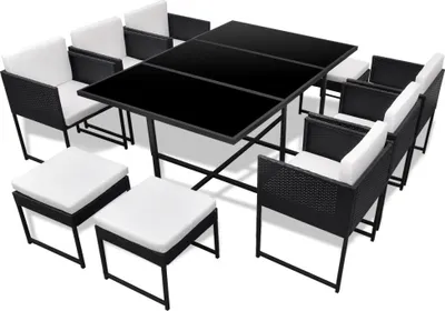 Immagine prodotto di vidaXL set da pranzo da giardino a 11 pezzi con cuscini in poly rattan nero