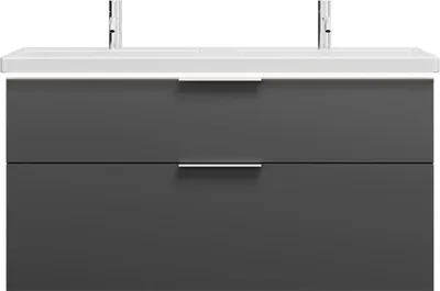 Produktbild von burgbad Eqio Keramik-Doppelwaschtisch inklusive Waschtischunterschrank mit LED-Beleuchtung, mit 2 Schubladen, Breite 1230mm, SEZC123F6584C0001G0146