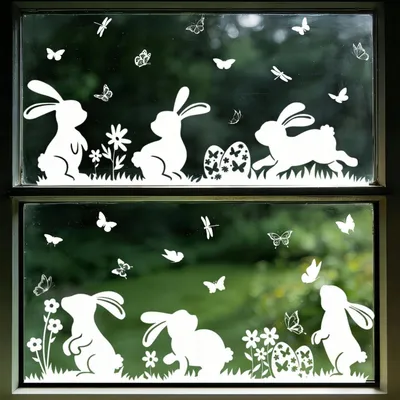 Produktbild von Fensterbilder Ostern 4er Set Hasen Schmetterlinge 30x20cm PVC Wiederverwendbar
