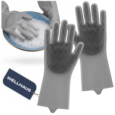 Productafbeelding van WELLHAUS Siliconen afwasdoekjes, set van 2, grijs. Geschikt voor afwassen, schoonmaken en hygiëne