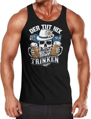 Zdjęcie produktu dla Męski tank top Der tut nix der will nur trinken Bier Totenkopf Fun-Shirt Spruch Alkohol lustig Achselshirt Moonworks® czarny L