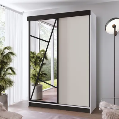 Produktbild von FurMeb24 Schiebetürenschrank LOE 167x205x59 cm Kleiderschrank mit Spiegel, 2-türiger Schiebeschrank (Weiss/Kaschmir)