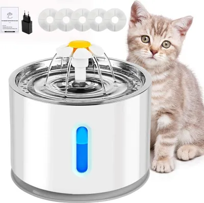 Produktbild von 2.4L Katzen Trinkbrunnen, Haustier-Trinkbrunnen mit LED-Licht und 5 Aktivkohlefiltern, 3 Trinkmodi, Trinknapf