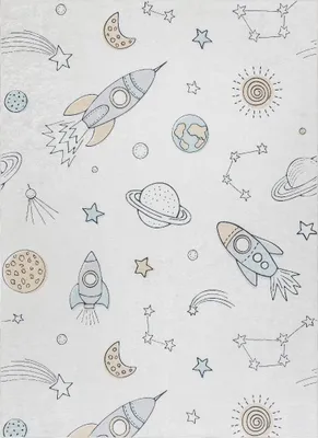 Image de 80 x 150 cm Tapis pour enfants Bambino 1278 Space rocket cream