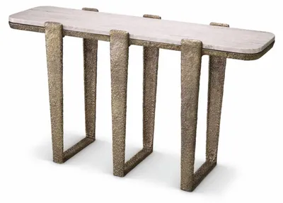 Produktbild von Casa Padrino Luxus Aluminium Konsole mit Marmorplatte Antik Messing / Beige 140 cm