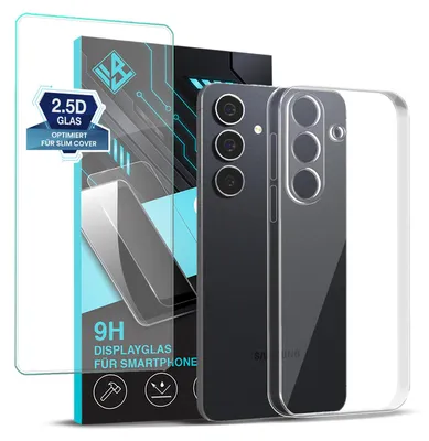 Produktbild von Handyhülle für Samsung Galaxy S25 FE mit 9H Displayglas Displayschutz Hülle Transparent Flexibel Elastisch Case Cover Backcover Schutzhülle