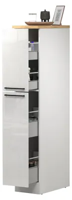 Produktbild von Küchen-Vorratsschrank Quintino, Mehrzweckschrank, Aufbewahrungsschrank mit 2 Schubladen, 100 %  Italy, 30 x 60 x 165 cm, glänzendes Weiß und Eiche